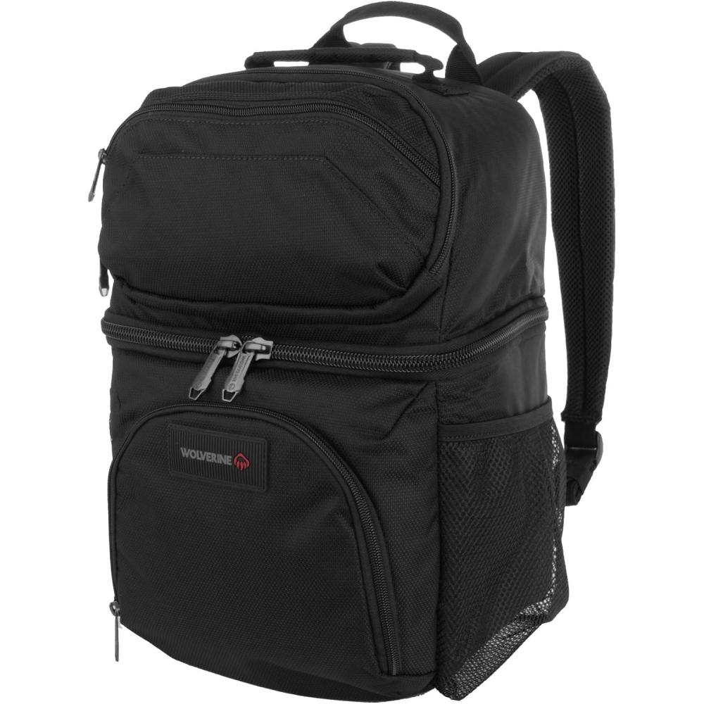 imageWolverine 36 Can Cooler Backpack with Durable Nailhead Nylon Dual Compartment Cooler ampamp Dry Storage Padded Mesh Back Panel ampamp Exterior Water Bottle PocketsBlack