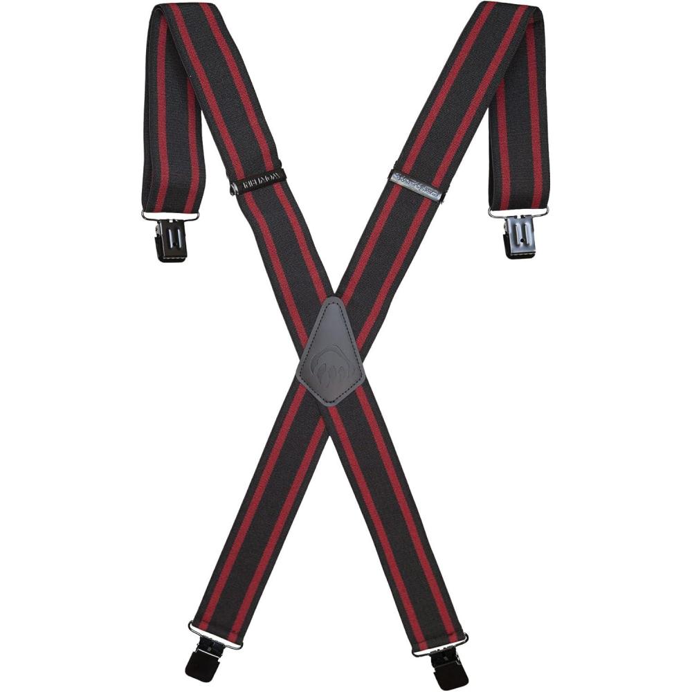 imageWOLVERINE Suspenders Heavy Duty Utility Workwear Outdoor Stretch Adjustable Durable RuggedWork Stripe  BlackRed