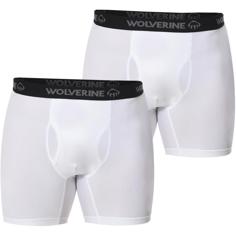 imageWOLVERINE Mens Underwear Boxer Briefs Breathable MoistureWicking with Fly Underwear for Men 2PackWhite