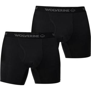 WOLVERINE Men’s Underwear Boxer Briefs Breathable Moisture-Wicking with Fly Underwear for Men, 2-Pack(Black)