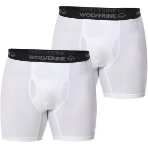 WOLVERINE Men’s Underwear Boxer Briefs Breathable Moisture-Wicking with Fly Underwear for Men, 2-Pack(White)
