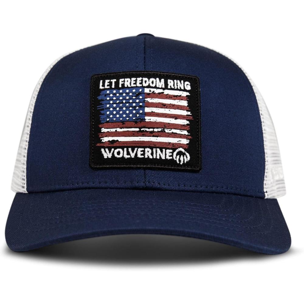 imageWolverine America Hat  Adjustable  Flag  Patriot  Ballcap  Durable  American  USALet Freedom Ring  Navy