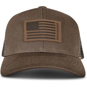 Wolverine America Hat | Adjustable | Flag | Patriot | Ballcap | Durable | American | USA(American Flag Leather Patch – Cedar)